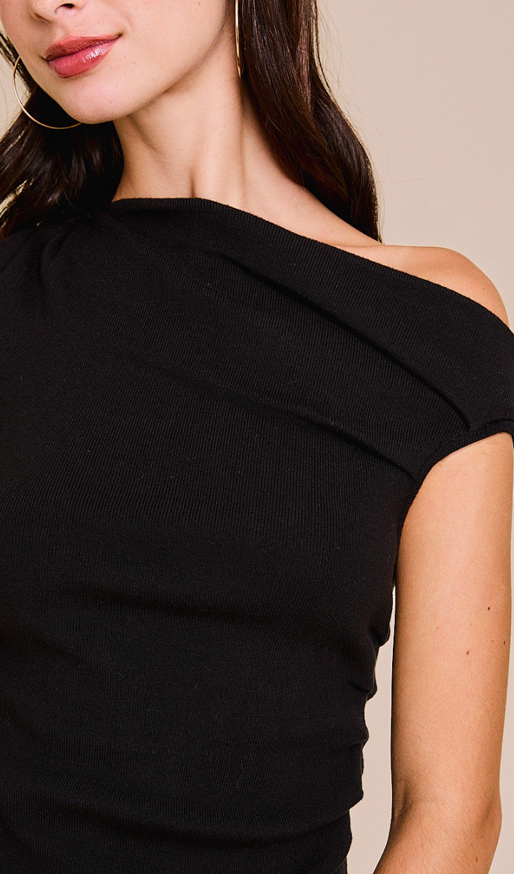 Asymmetrical Sweater Tank Black