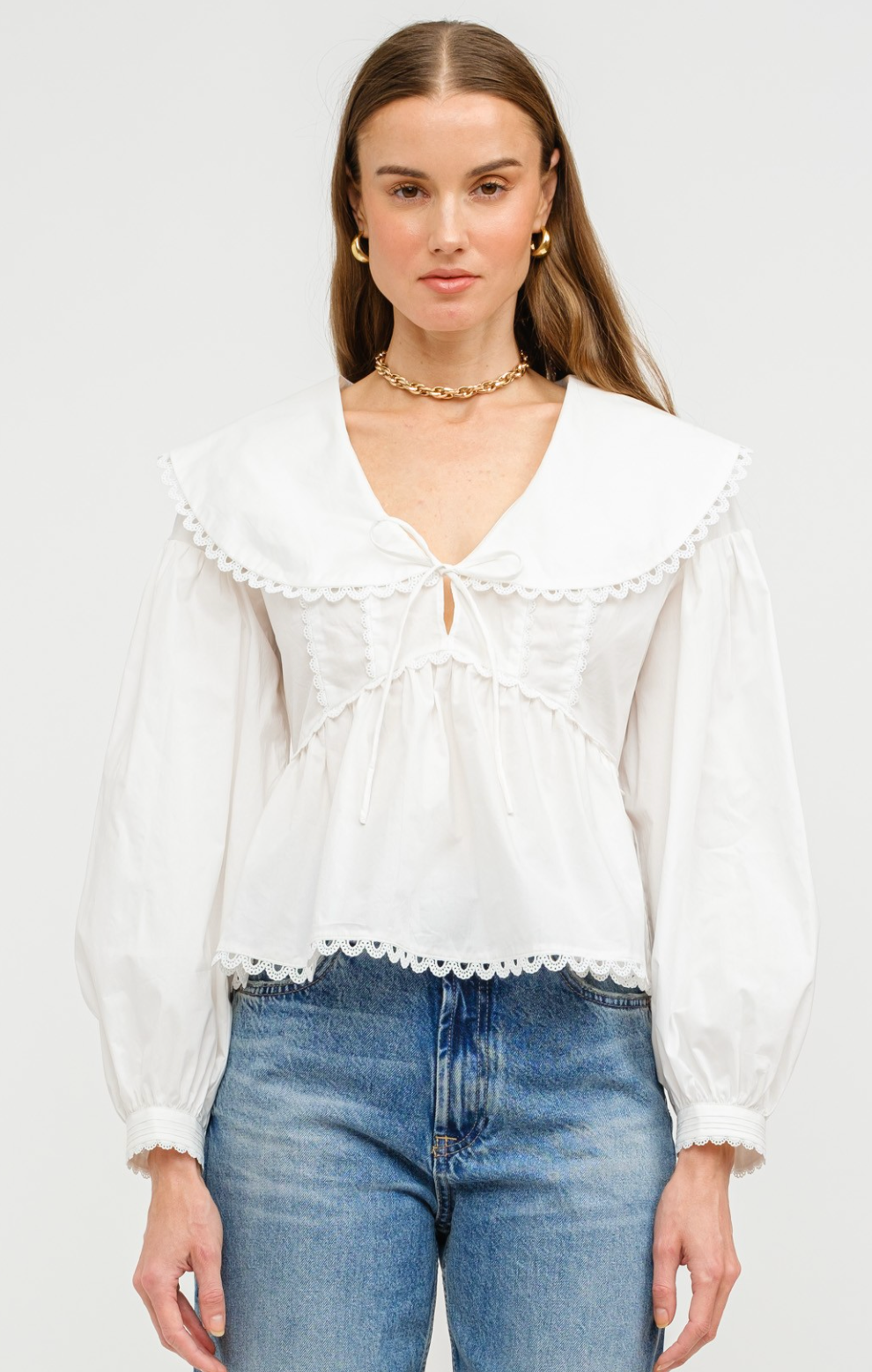 Melonie White Collared Blouse