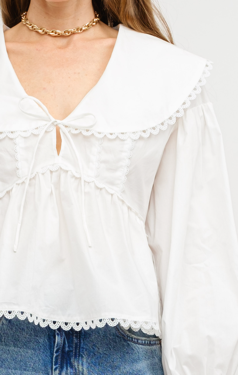 Melonie White Collared Blouse