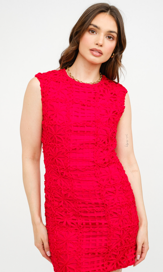 Lucy Textured Mini Dress Red