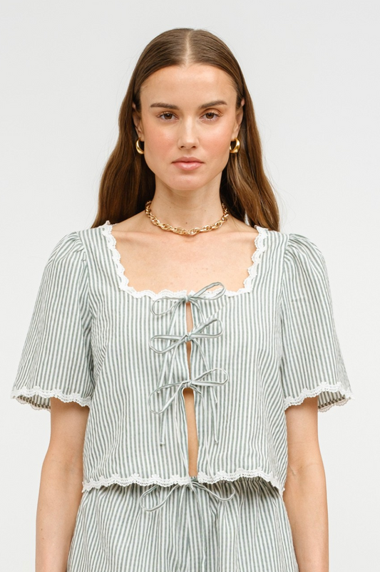 Lyla Green Stripe Tie Top