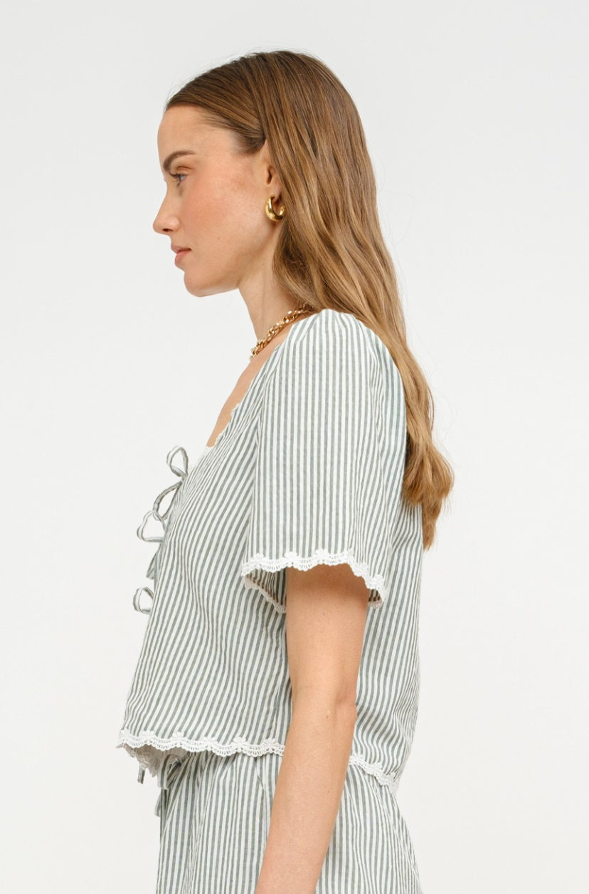 Lyla Green Stripe Tie Top