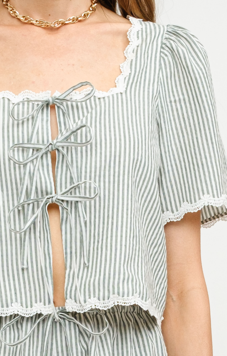 Lyla Green Stripe Tie Top