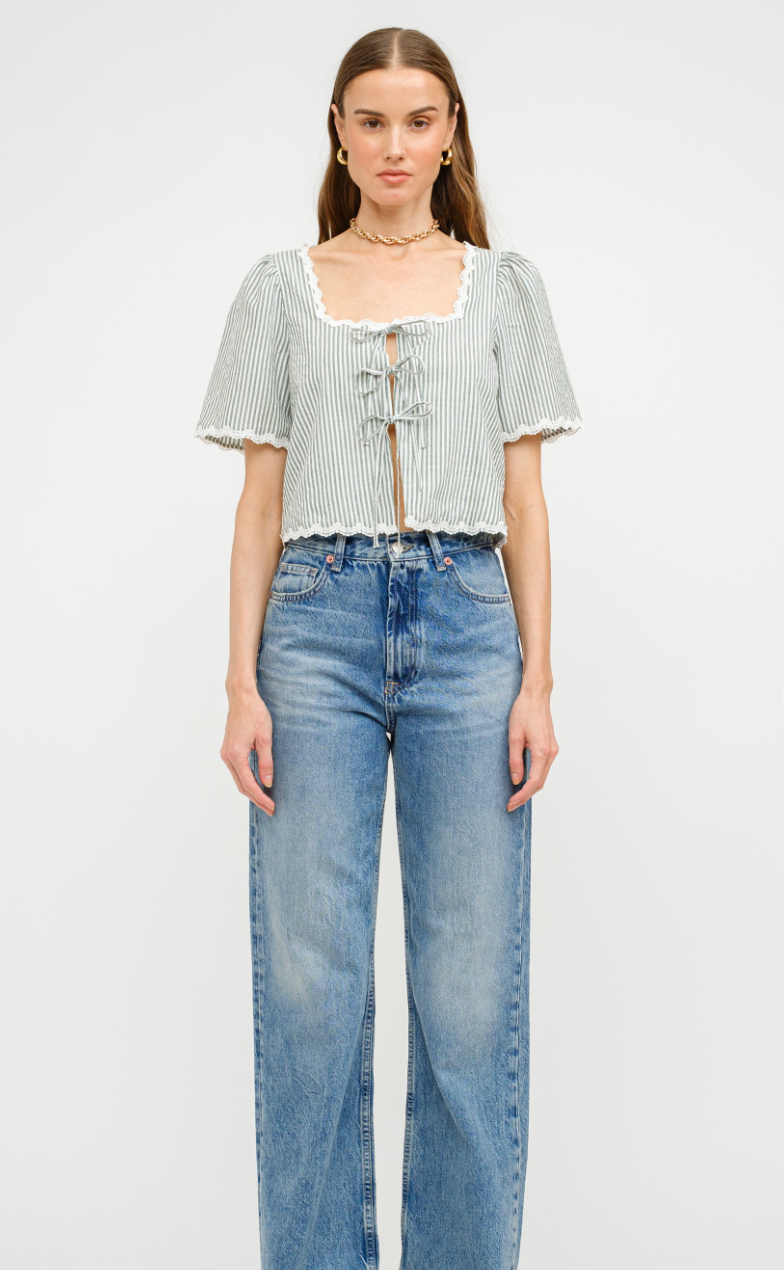 Lyla Green Stripe Tie Top