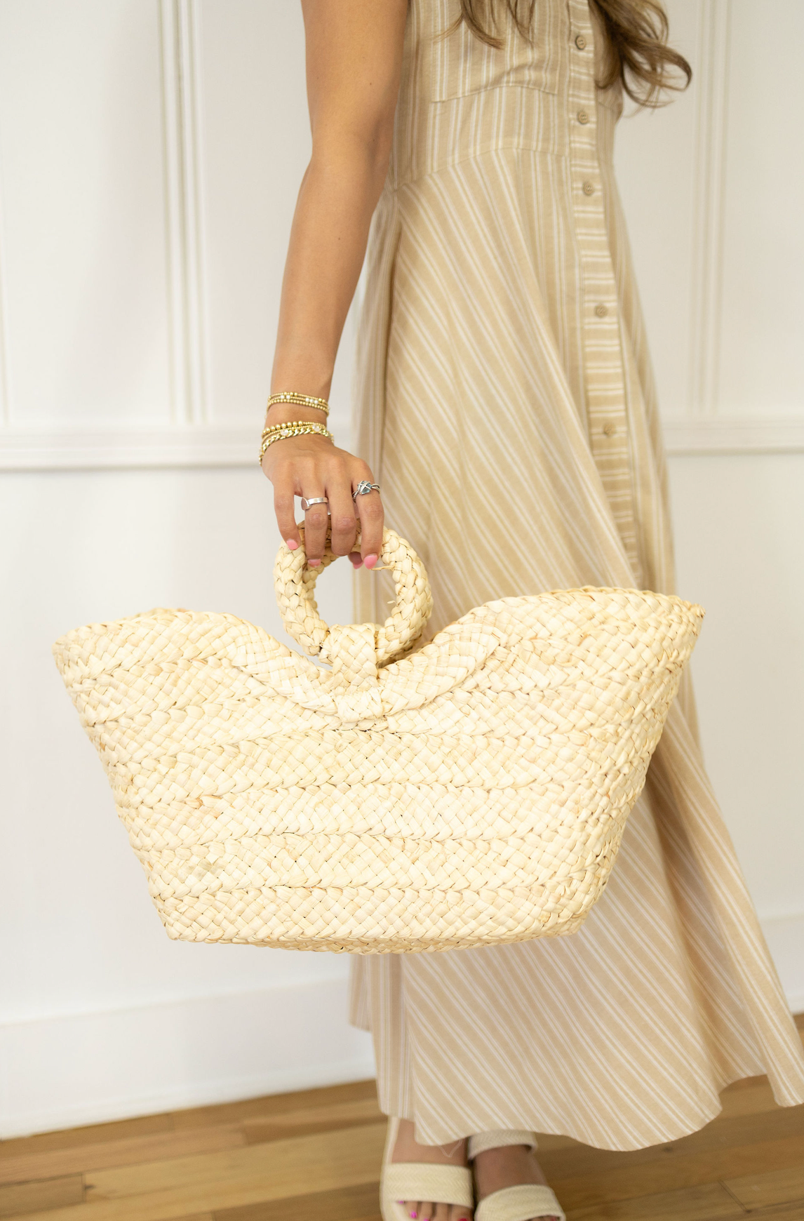 Edith Ring Handle Rattan Purse