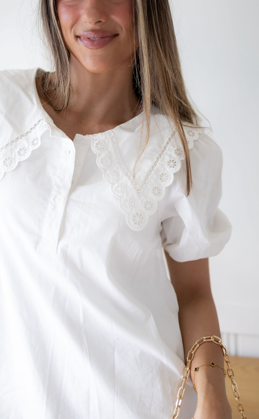 Puff Sleeve Scallop Collar Dress