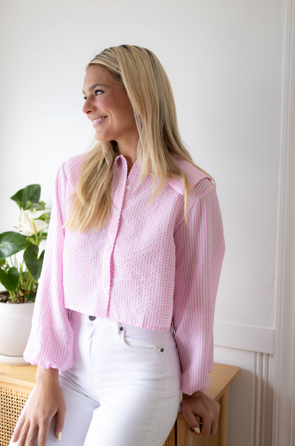 Pink Plaid Collared Top - Clothe Boutique