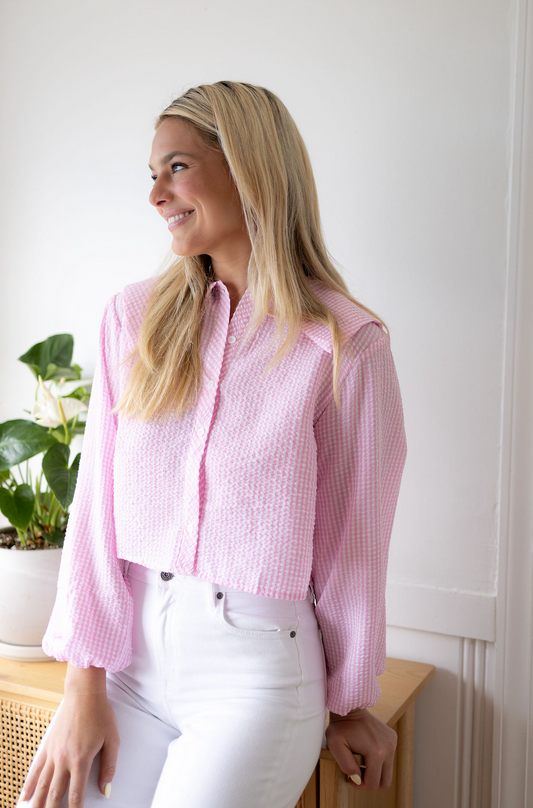 Pink Plaid Collared Top