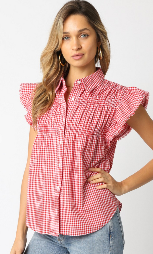 Red Gingham Button Down Top
