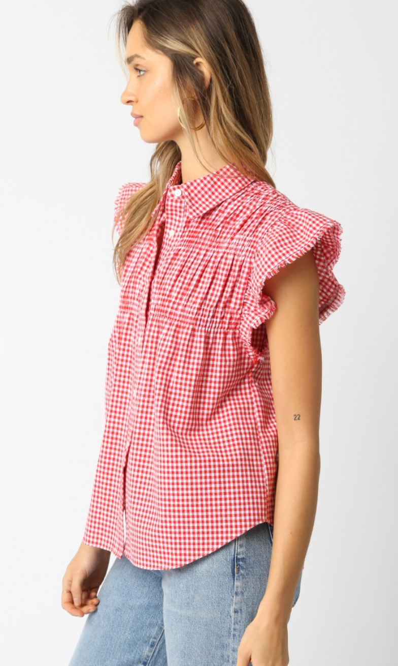 Red Gingham Button Down Top