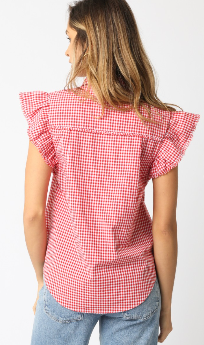 Red Gingham Button Down Top