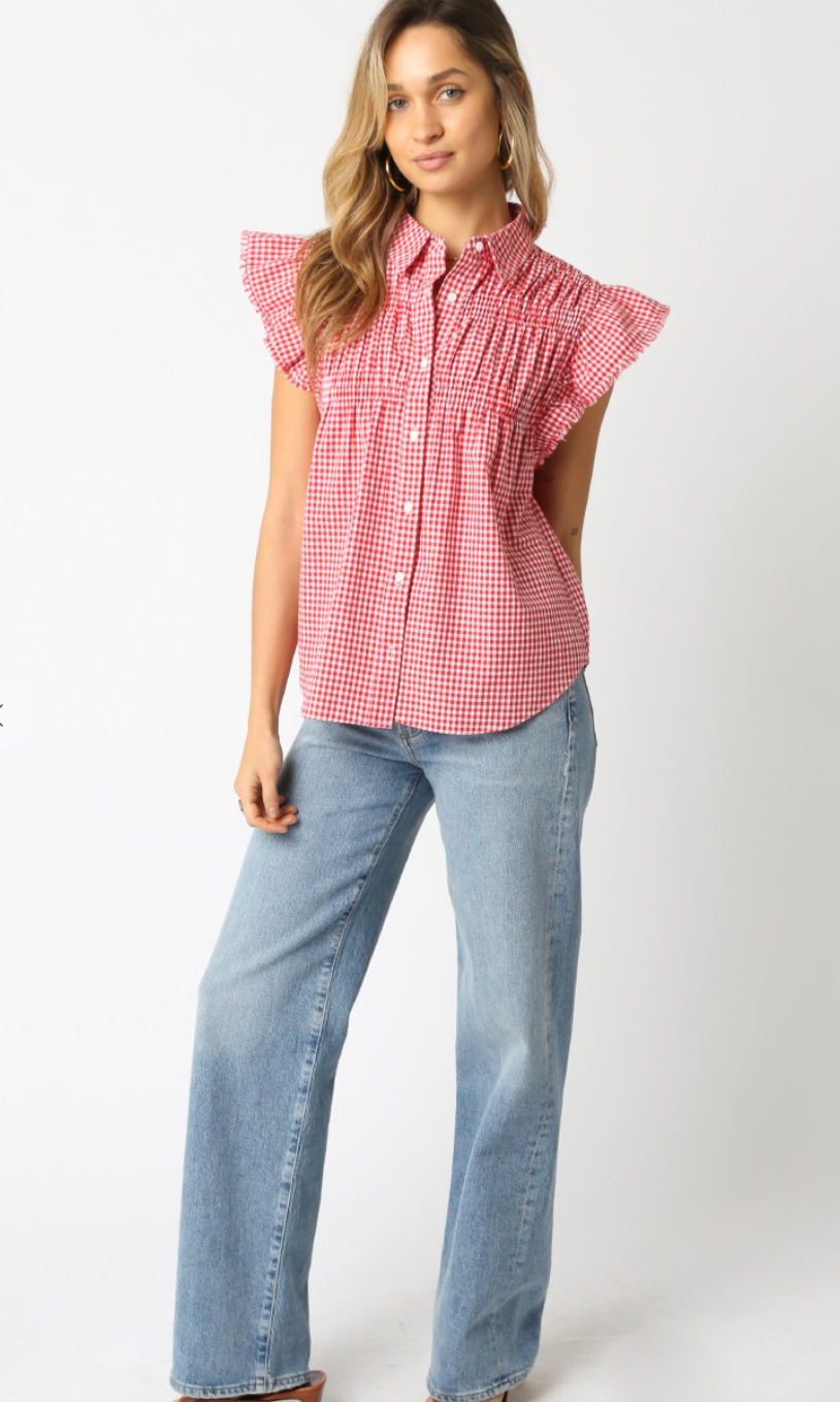 Red Gingham Button Down Top