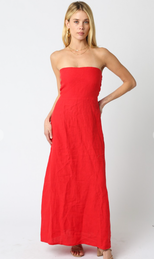 Red Irise Strapless Dress