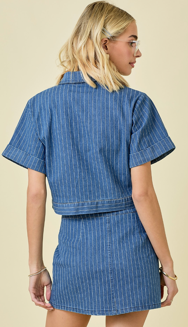 Stripe Denim Jacket & Skirt Set of 2