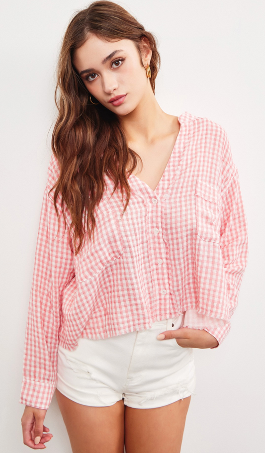 V-neck Gingham Top Strawberry