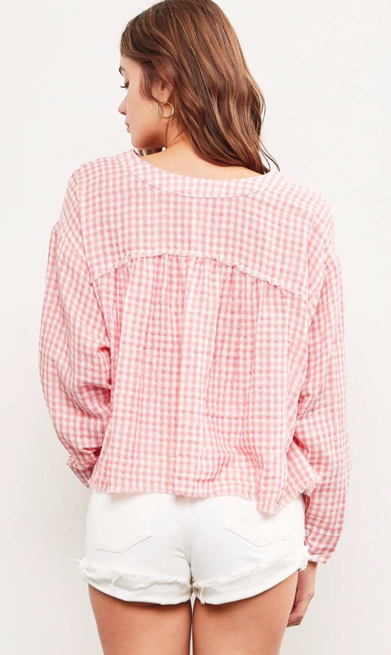 V-neck Gingham Top Strawberry