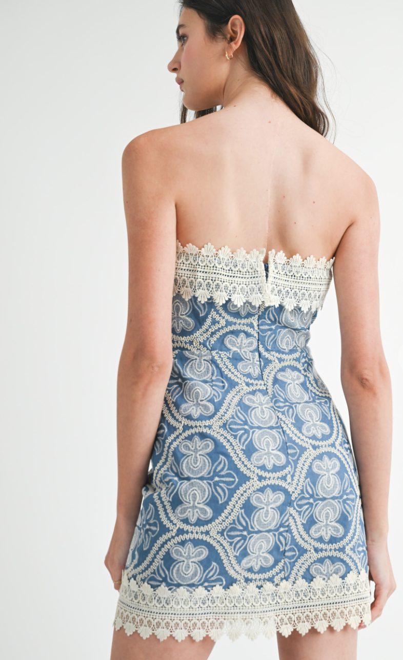 Strapless Denim Crochet Dress