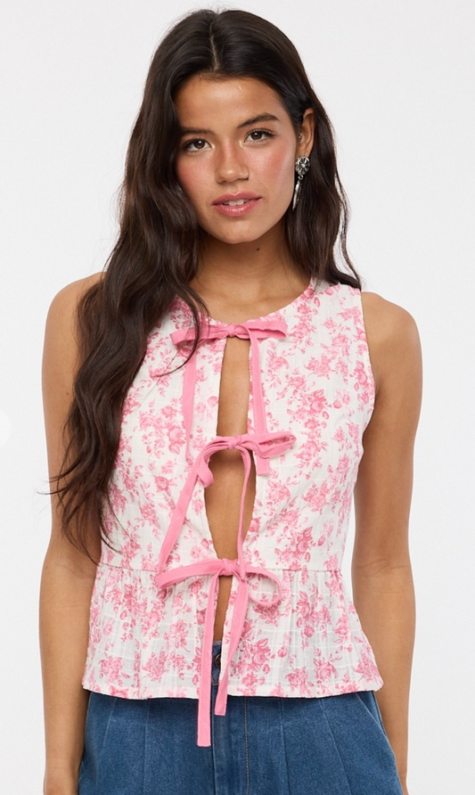Pale Floral Ties Babydoll Top