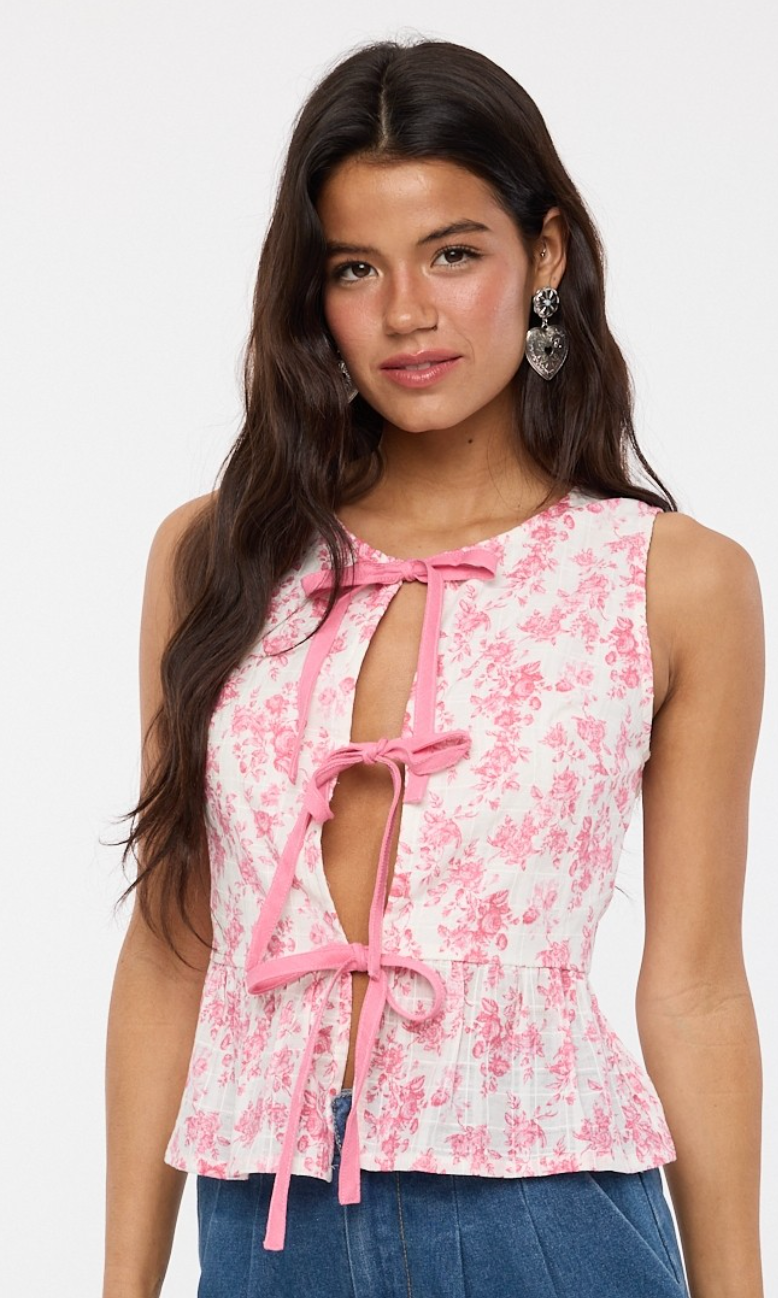 Pale Floral Ties Babydoll Top