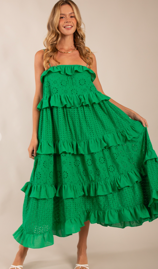 Jayla Eyelet Shoulder Tie Maxi Dress