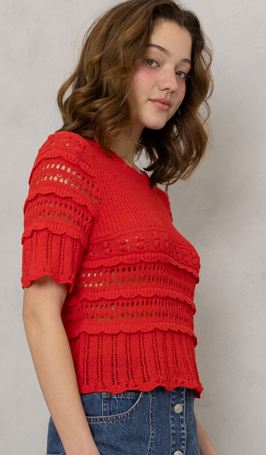 Stassi Pointelle Scallop Knit Top