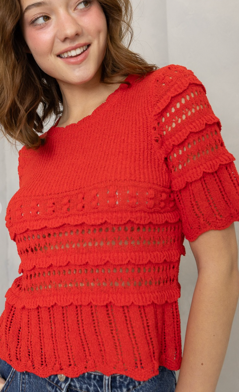 Stassi Pointelle Scallop Knit Top