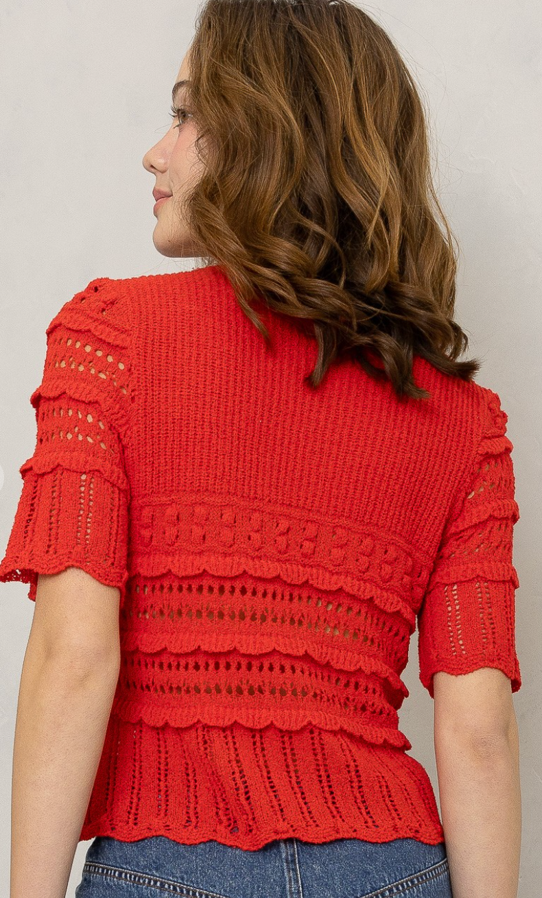 Stassi Pointelle Scallop Knit Top