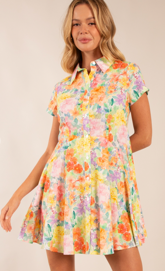 Floral Collared Button Down Dress