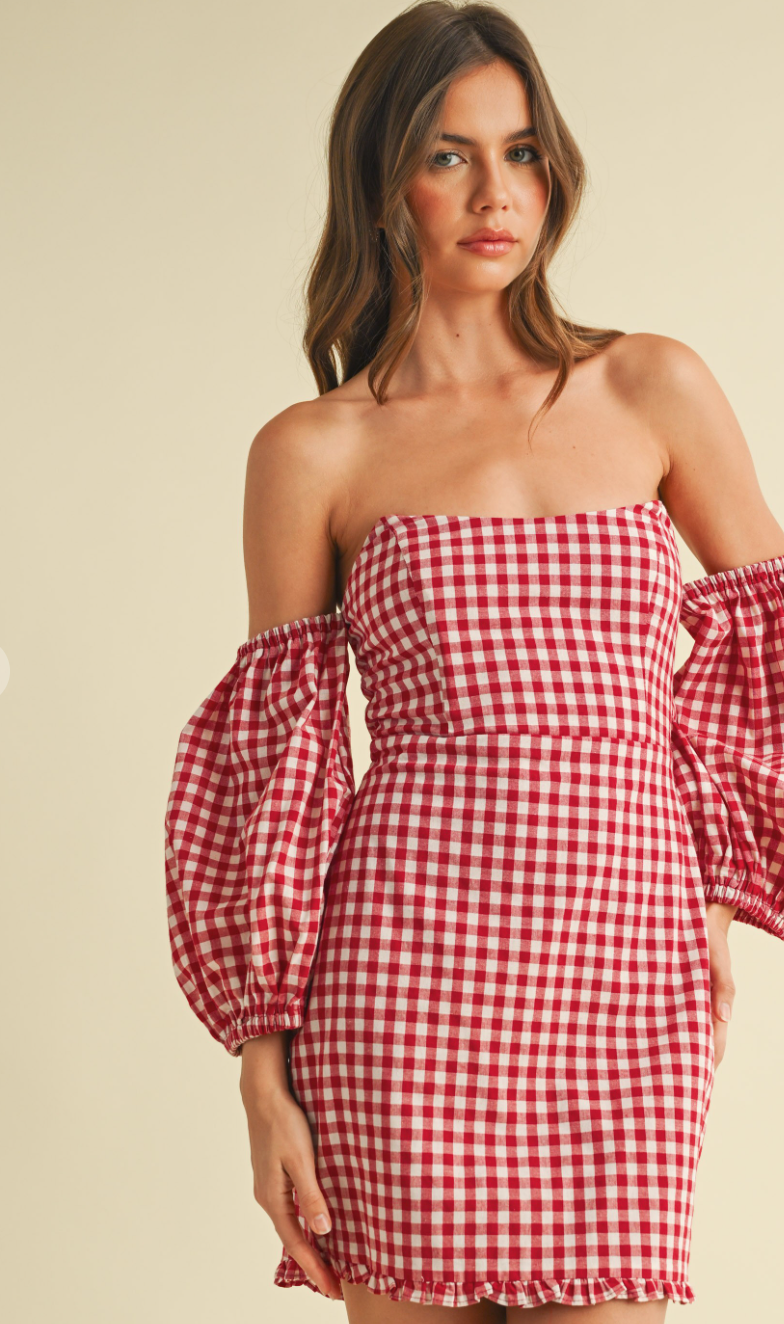 Gingham Off Shoulder Dress