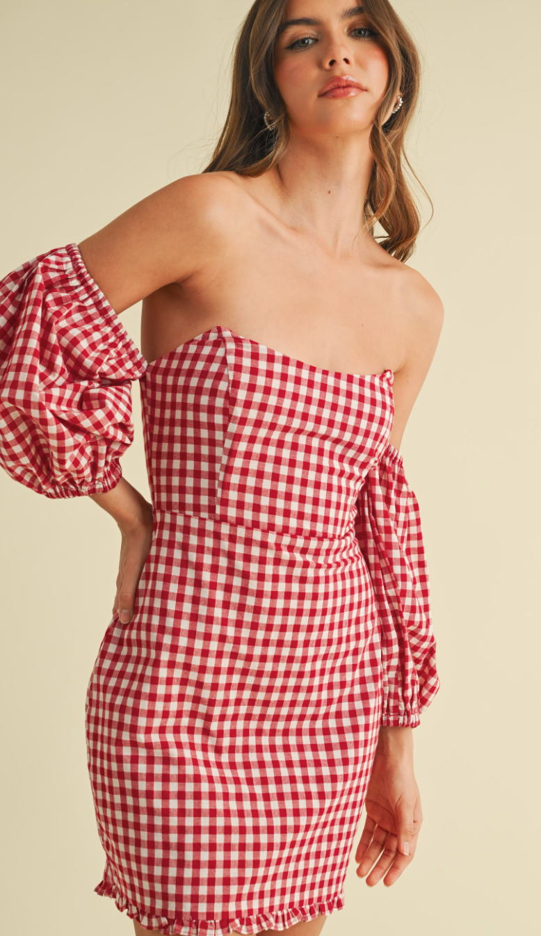 Gingham Off Shoulder Dress