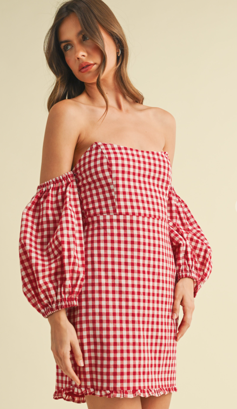 Gingham Off Shoulder Dress
