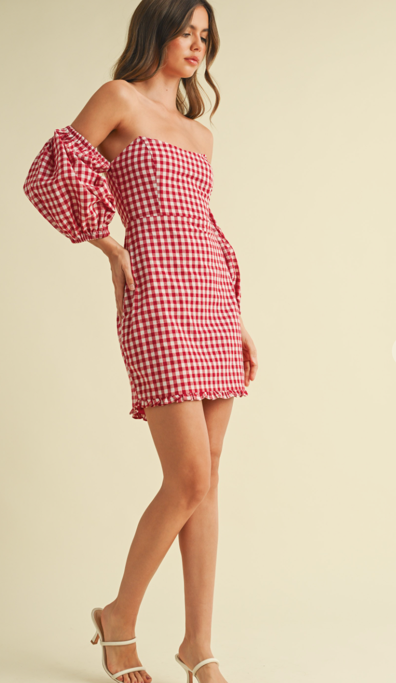 Gingham Off Shoulder Dress