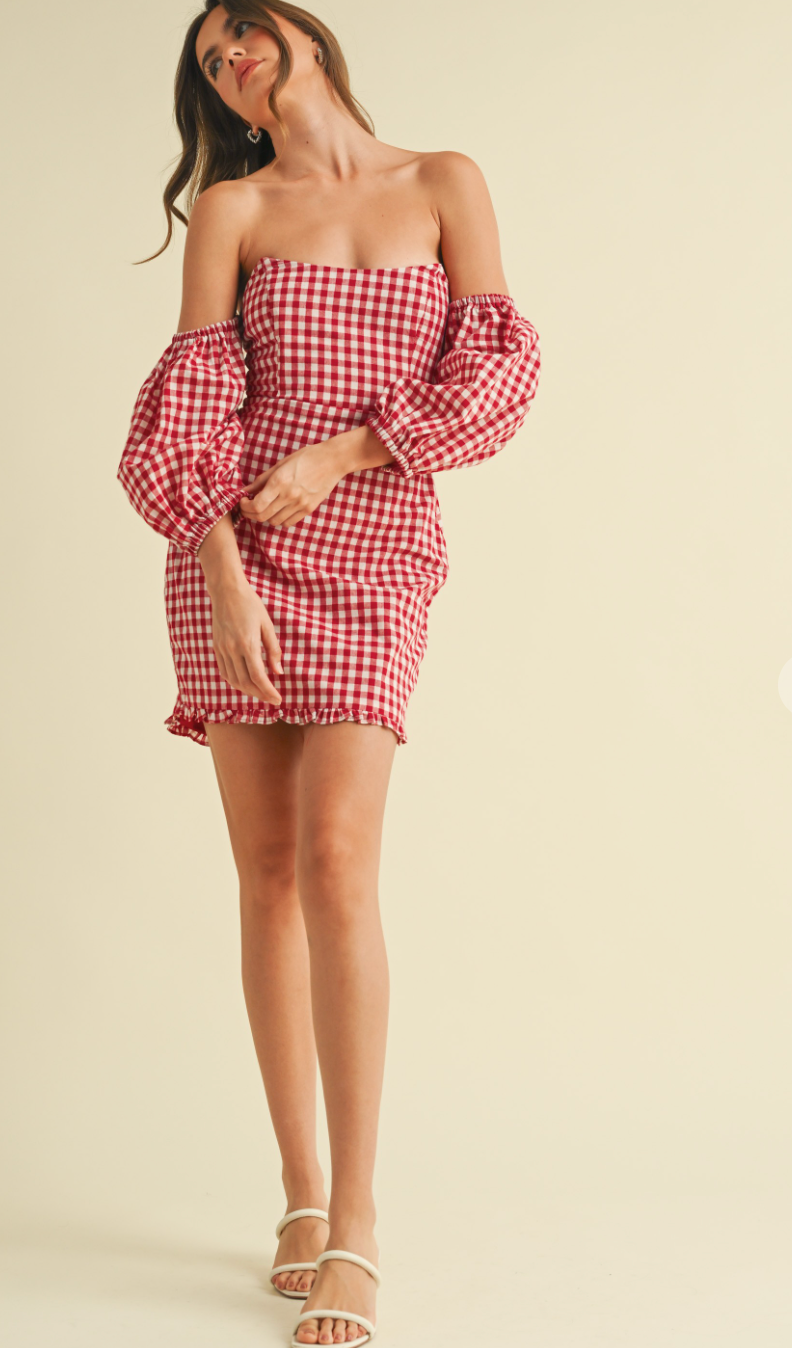 Gingham Off Shoulder Dress