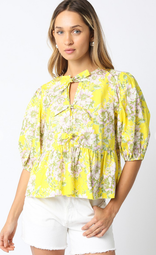 Nevaeh Yellow Floral Tie Top