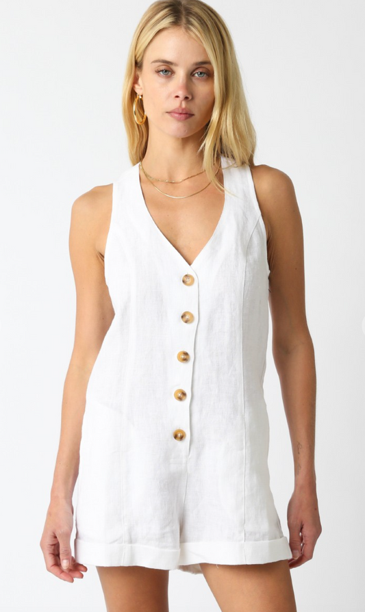 Jen Button Down Romper White