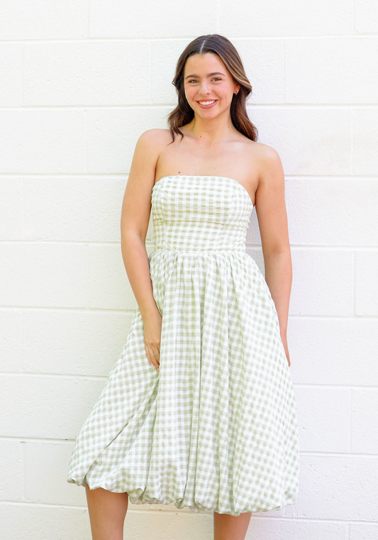 Sage Gingham Bubble Midi Dress