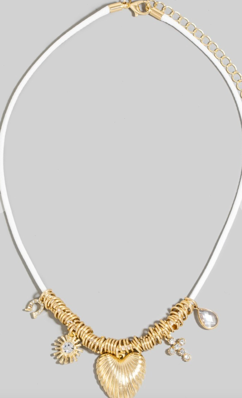 Heart Cross & Gem Cord Necklace