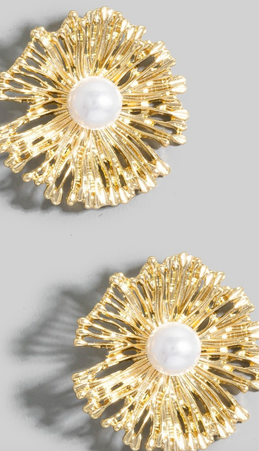 Pearl Metallic Flower Studs