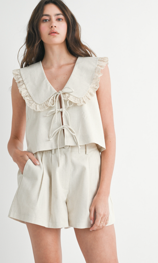 Oat Linen Collar Top & Shorts Set of 2