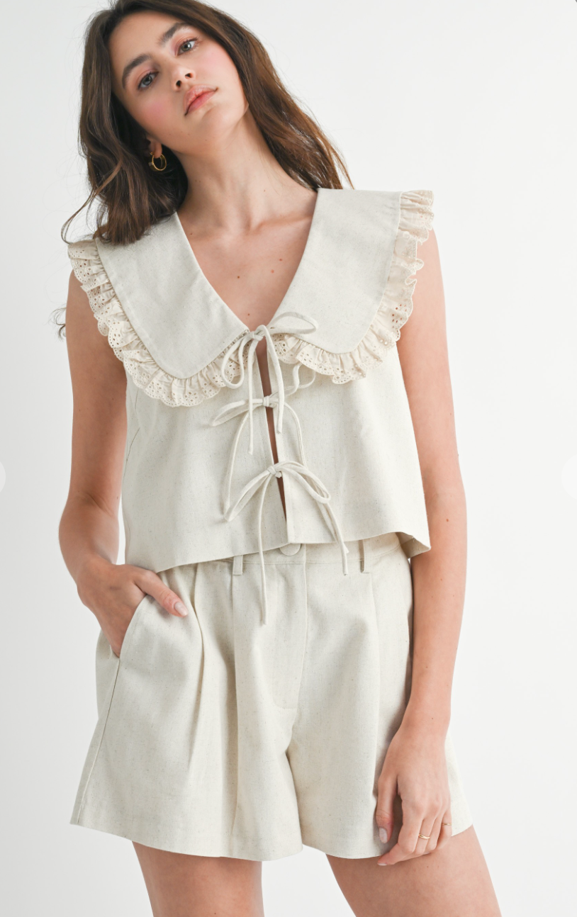 Oat Linen Collar Top & Shorts Set of 2