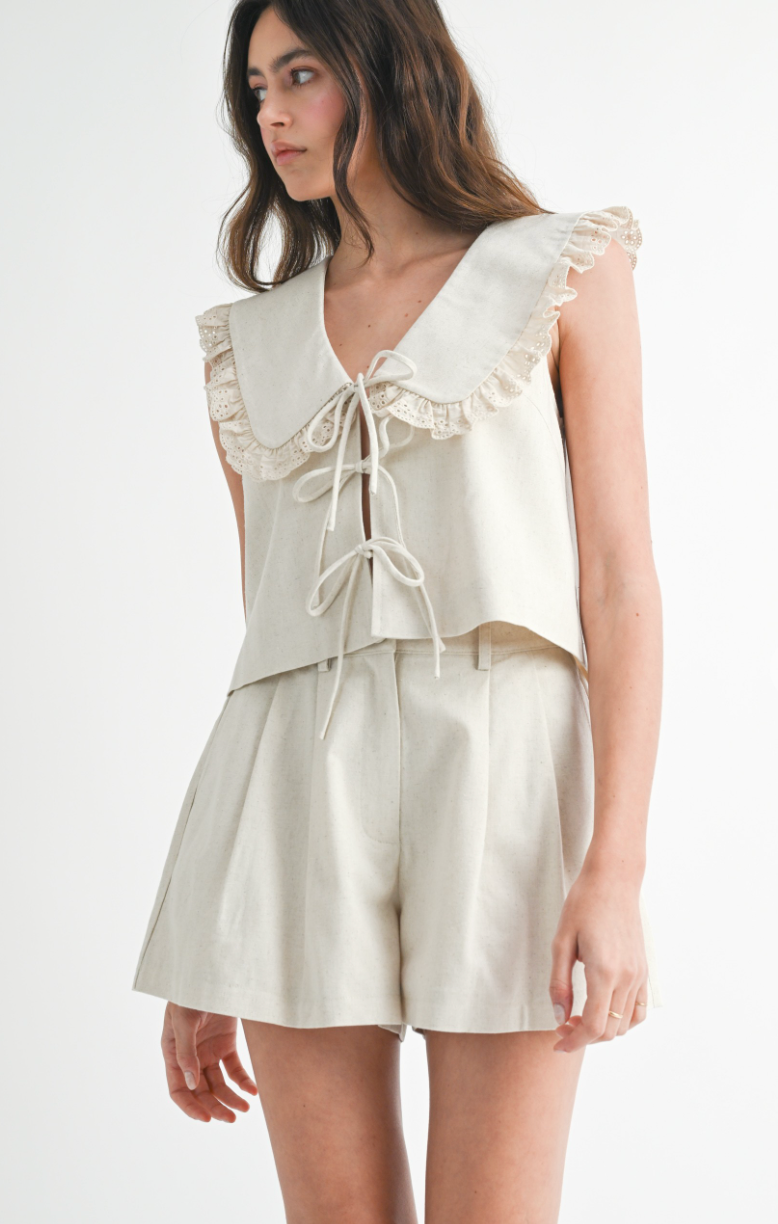 Oat Linen Collar Top & Shorts Set of 2