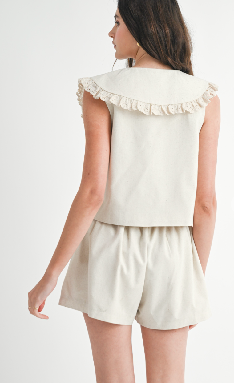 Oat Linen Collar Top & Shorts Set of 2