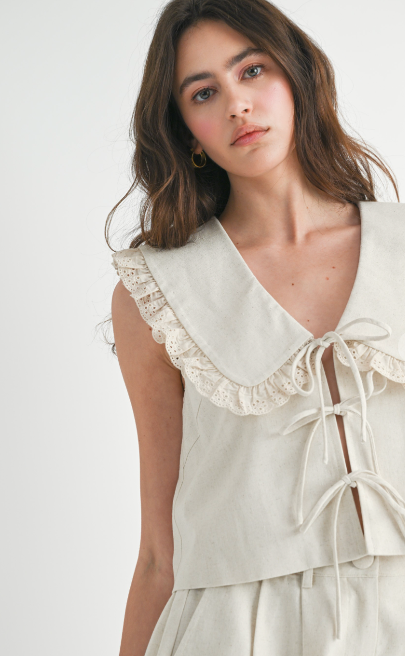Oat Linen Collar Top & Shorts Set of 2