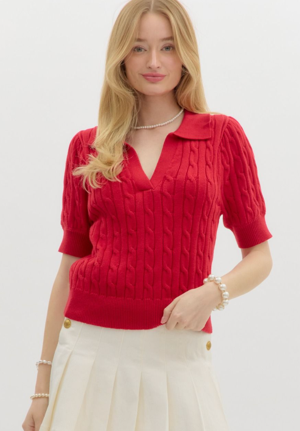 Cable Knit Collared Top