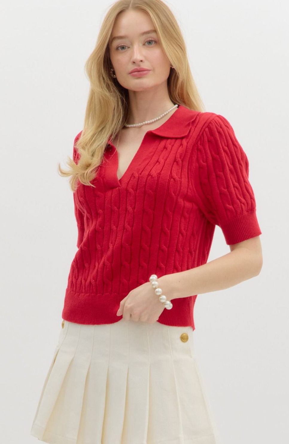 Cable Knit Collared Top