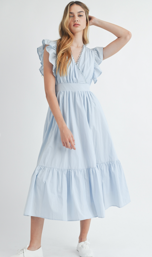 Flutter Sleeve Midi Dress Blue
