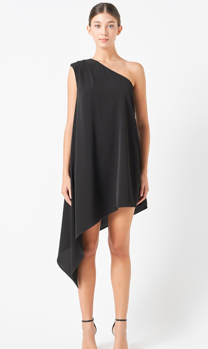 Shoulder Asymmetrical Dress Black