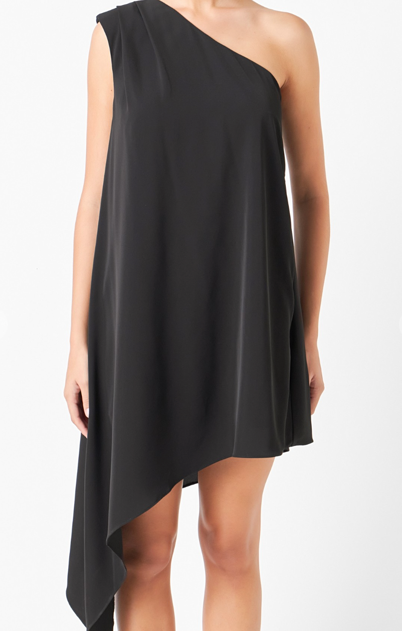 Shoulder Asymmetrical Dress Black