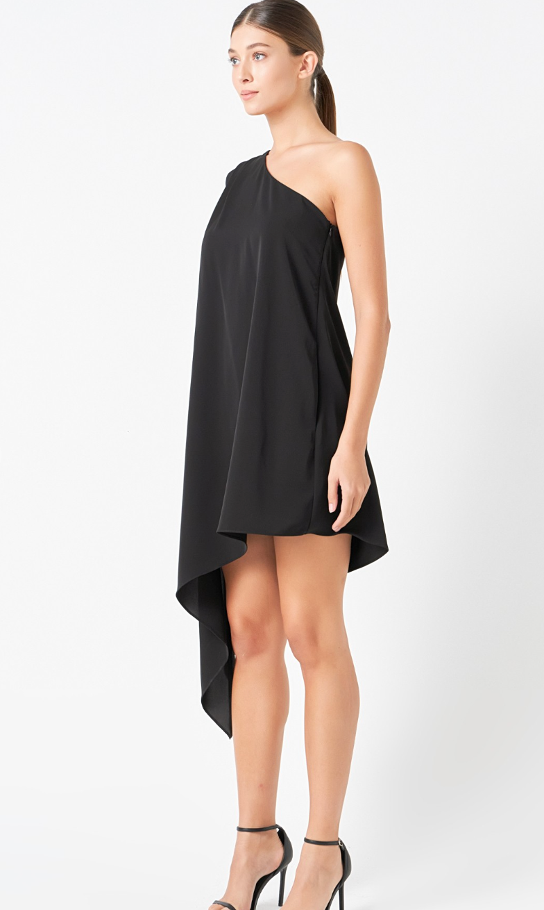 Shoulder Asymmetrical Dress Black