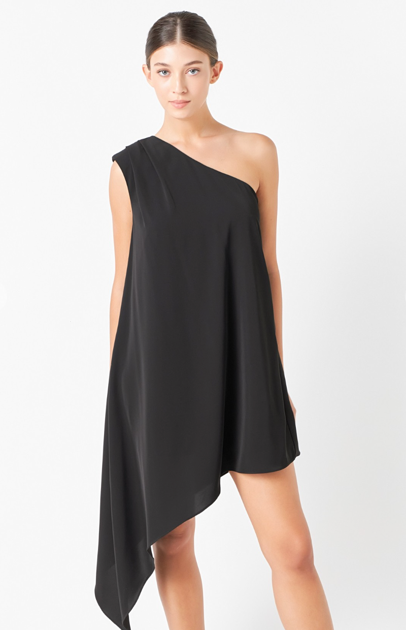 Shoulder Asymmetrical Dress Black